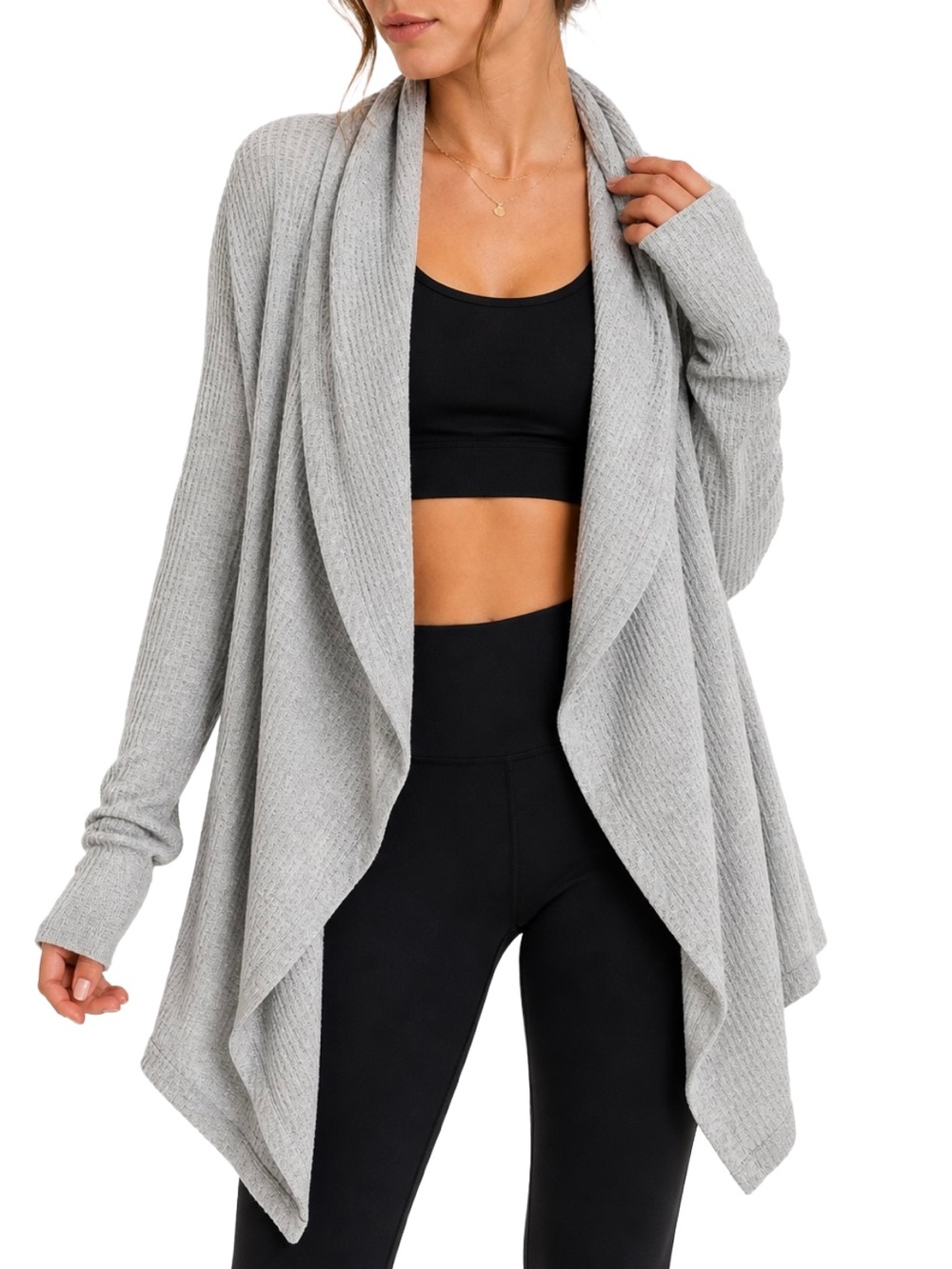 Pink Lotus Waterfall Cardigan Small Gray Yoga Wrap Athleisure Layer
